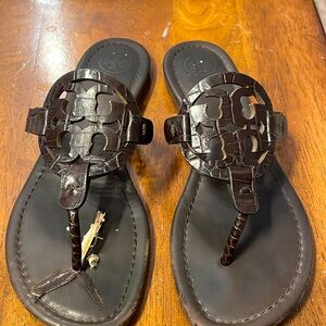 Tory Burch size 6.5 dark brown croc millers